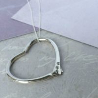 Handmade Silver Heart Pendant & 3Cubic Zirconia-Large - Image 3