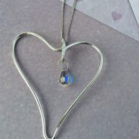 Handmade Silver Heart with Swarovski drop crystal