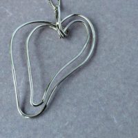 Silver heart double wire necklace